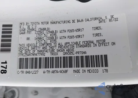 2022 Toyota Tacoma Trd Sport из США, поврежденный, VIN 3TMCZ5AN7NM477992